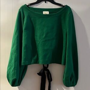 Anthropologie Emerald Crop Top with Black Ribbon